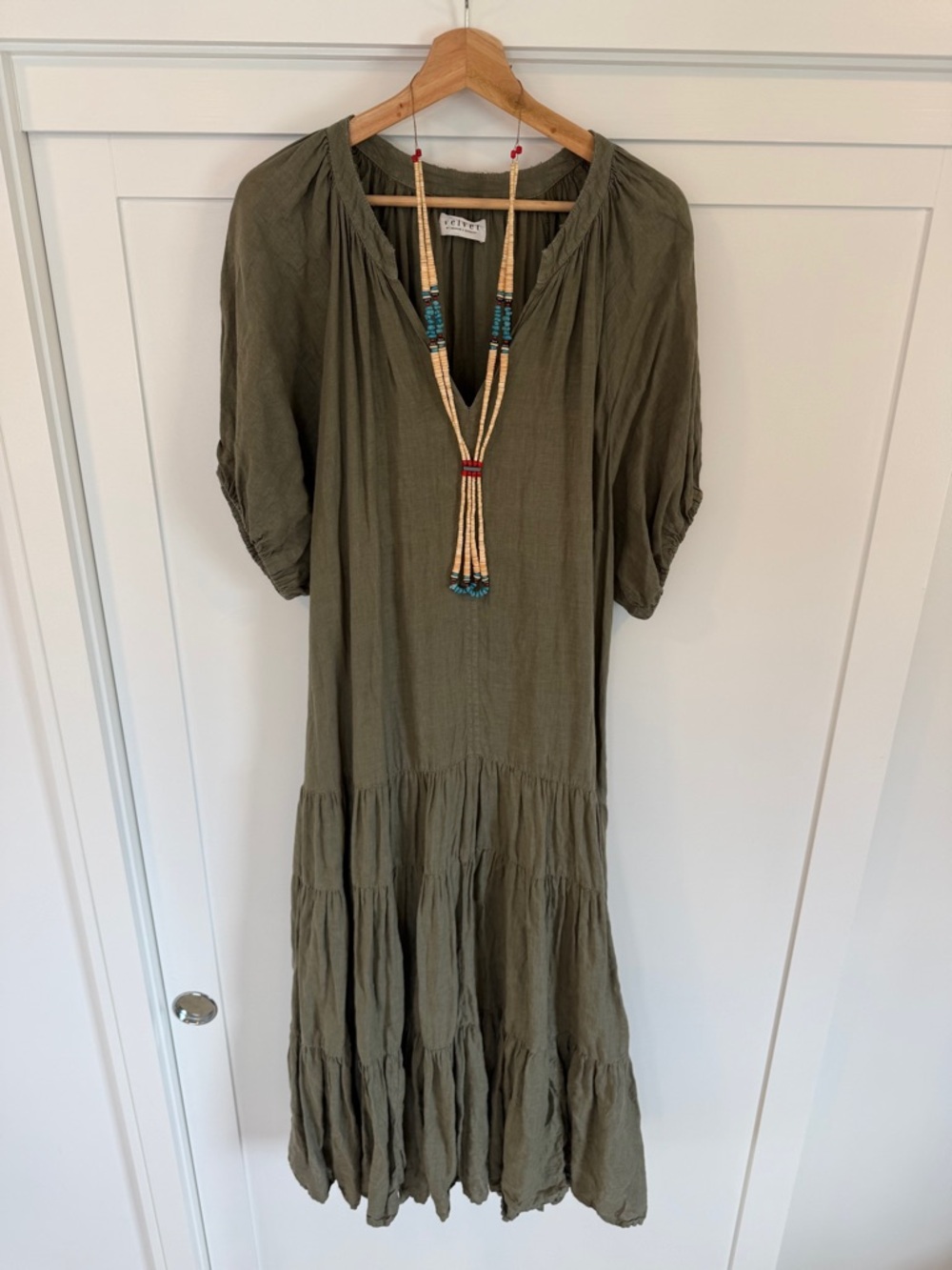 Velvet by Spencer & Graham Dark SageGreen Boho Tiered Midi Dress